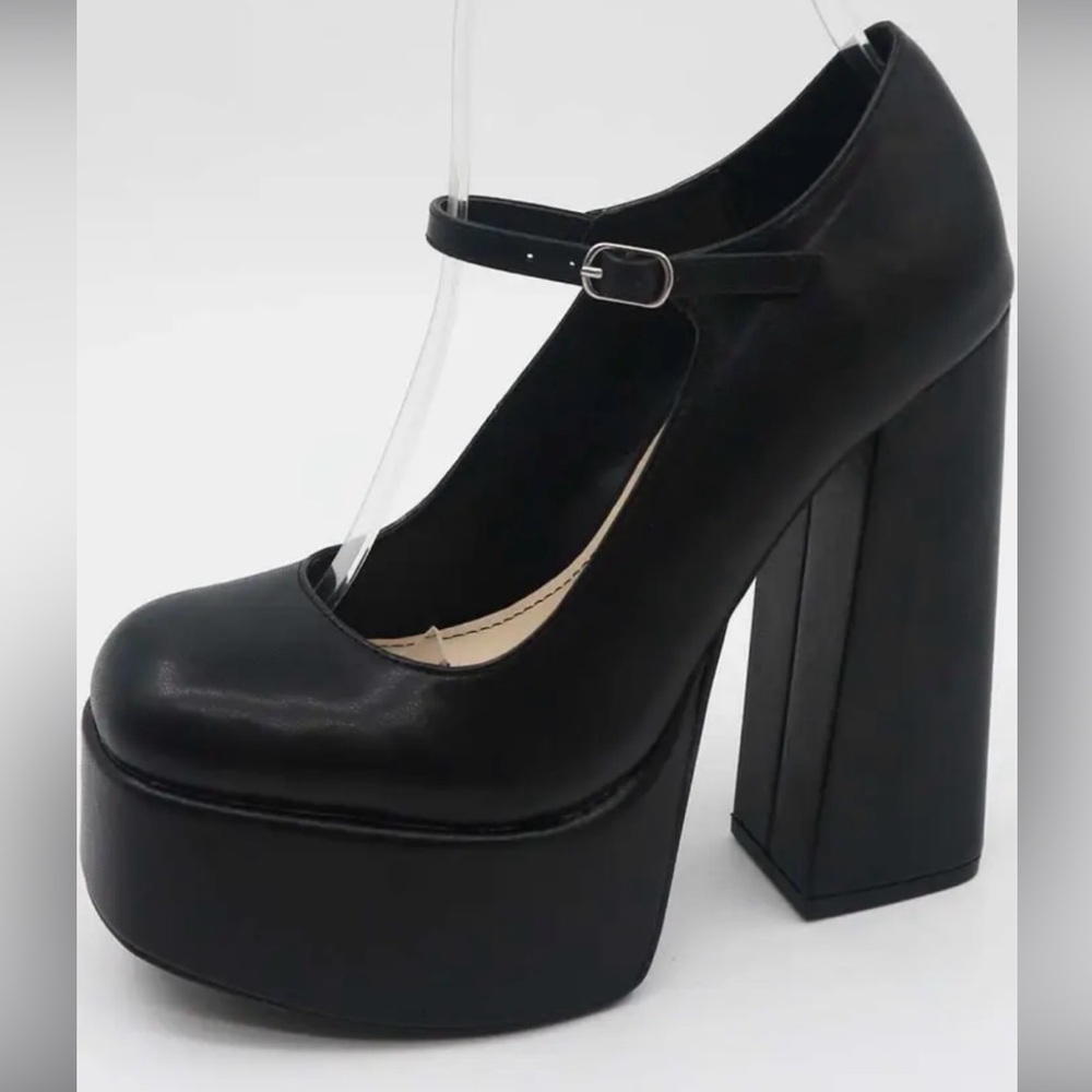 BAMBOO Black Crane-02 Platform MaryJanes Sz 8